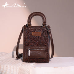 MW1311-1832 Montana West Floral Tooled North South Mini Tote/Crossbody