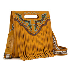 MW1281G-9360  Montana West Fringe Embroidered Concealed Carry Tote/Crossbody - Mustard