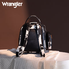 WG102-8600  Wrangler Cow Print Trimmed Mini Backpack With Coin Pouch - Black