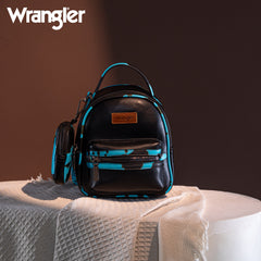 WG102-8600  Wrangler Cow Print  Trimmed Mini Backpack With Coin Pouch - Turquoise