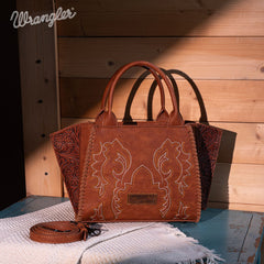 WG145-8300  Wrangler  Embroidered  Trapezoid Tote/Crossbody - Brown (Online Exclusive)