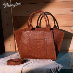 WG145-8300  Wrangler  Embroidered  Trapezoid Tote/Crossbody - Brown (Online Exclusive)