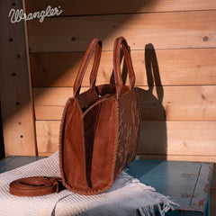 WG145-8300  Wrangler  Embroidered  Trapezoid Tote/Crossbody - Brown (Online Exclusive)