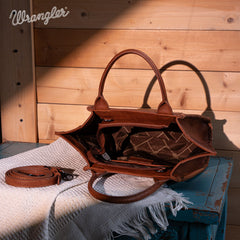 WG145-8300  Wrangler  Embroidered  Trapezoid Tote/Crossbody - Brown (Online Exclusive)