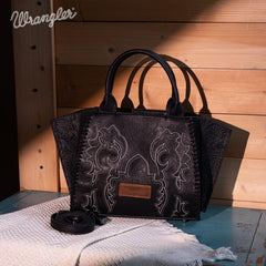 WG145-8300  Wrangler  Embroidered  Trapezoid Tote/Crossbody - Black (Online Exclusive)