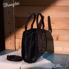 WG145-8300  Wrangler  Embroidered  Trapezoid Tote/Crossbody - Black (Online Exclusive)