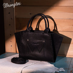 WG145-8300  Wrangler  Embroidered  Trapezoid Tote/Crossbody - Black (Online Exclusive)