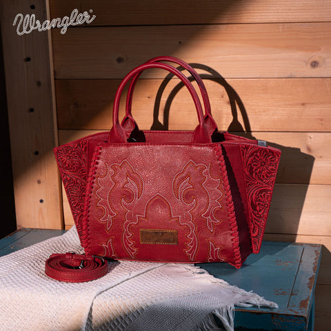 WG145-8300  Wrangler  Embroidered  Trapezoid Tote/Crossbody - Red (Online Exclusive)