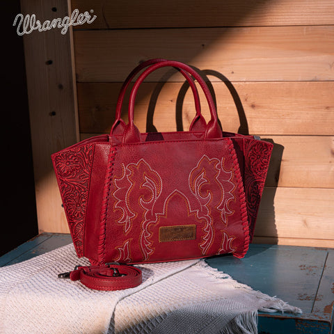 WG145-8300  Wrangler  Embroidered  Trapezoid Tote/Crossbody - Red (Online Exclusive)