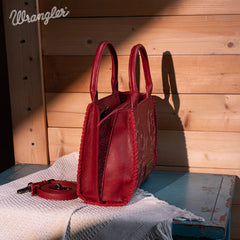 WG145-8300  Wrangler  Embroidered  Trapezoid Tote/Crossbody - Red (Online Exclusive)