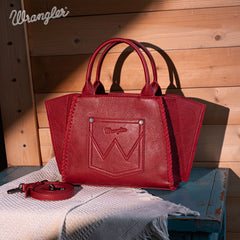 WG145-8300  Wrangler  Embroidered  Trapezoid Tote/Crossbody - Red (Online Exclusive)