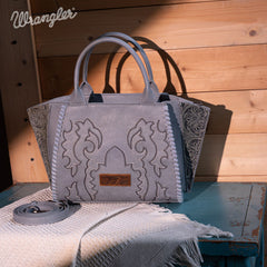 WG145-8300  Wrangler  Embroidered  Trapezoid Tote/Crossbody - Jean (Online Exclusive)