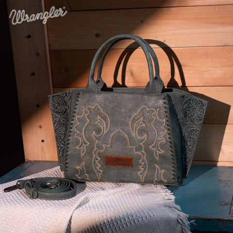 WG145-8300  Wrangler  Embroidered  Trapezoid Tote/Crossbody - Green (Online Exclusive)