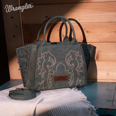 WG145-8300  Wrangler  Embroidered  Trapezoid Tote/Crossbody - Green (Online Exclusive)