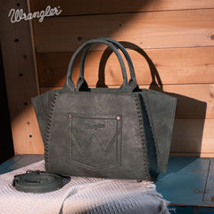 WG145-8300  Wrangler  Embroidered  Trapezoid Tote/Crossbody - Green (Online Exclusive)