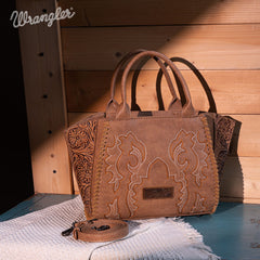 WG145-8300  Wrangler  Embroidered  Trapezoid Tote/Crossbody - Khaki (Online Exclusive)