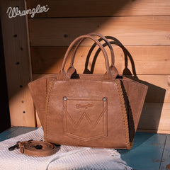 WG145-8300  Wrangler  Embroidered  Trapezoid Tote/Crossbody - Khaki (Online Exclusive)