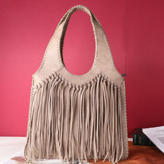 TR161G-918 Trinity Ranch Hand-Tie fringe Concealed Carry Hobo Shoulder Bag-Khaki