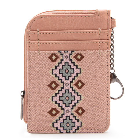 WG2205-W005 Wrangler Southwestern Art Print Mini Zip Card Case  -Pink