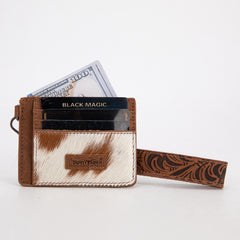 TR182-W008  Trinity Ranch Hair-On Cowhide Collection Key Ring Card Case - Brown