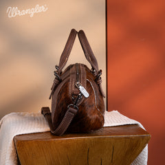 WG169-2025  Wrangler Genuine Hair-On Cowhide Barrel Bag/Crossbody -Coffee