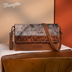 WG169-W030  Wrangler Genuine Hair-On Cowhide Wallet/Crossbody  -Brown