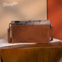 WG169-W030  Wrangler Genuine Hair-On Cowhide Wallet/Crossbody  -Brown