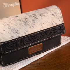 WG169-W030  Wrangler Genuine Hair-On Cowhide Wallet/Crossbody  -Black