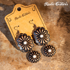 RCE-1084  Rustic Couture's Navajo Silver Concho with Natural Stone Dangling Earring