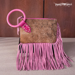 TR167-A181 Trinity Ranch Genuine Hair-On Cowhide Ring Handle Wristlet Clutch Bag - Pink