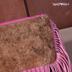 TR167-A181 Trinity Ranch Genuine Hair-On Cowhide Ring Handle Wristlet Clutch Bag - Pink