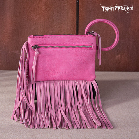 TR167-A181 Trinity Ranch Genuine Hair-On Cowhide Ring Handle Wristlet Clutch Bag - Pink