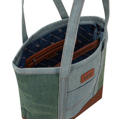 LEE29-229    LEE Large Denim Patchwork Canvas Tote Bag