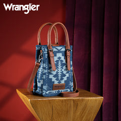 WG2212-8122  Wrangler Southwestern  Print North South Minil Canvas Tote/Crossbody -  Jean