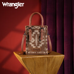 WG2212-8122  Wrangler Southwestern  Print North South Minil Canvas Tote/Crossbody -  Brown