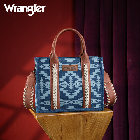 WG2212-8120  Wrangler Southwestern  Print Small Canvas Tote/Crossbody -  Jean