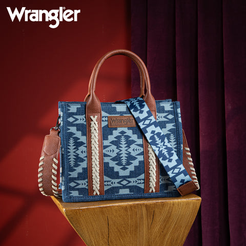 WG2212-8120  Wrangler Southwestern  Print Small Canvas Tote/Crossbody -  Jean