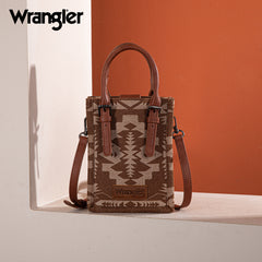 WG2212-8122  Wrangler Southwestern  Print North South Minil Canvas Tote/Crossbody -  Brown