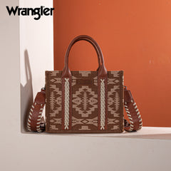 WG2212-8120  Wrangler Southwestern  Print Small Canvas Tote/Crossbody -  Brown