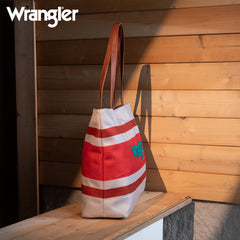 WG159-8112 Wrangler Aztec Pattern Dual Sided Print Canvas Tote Bag - Jean