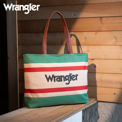 WG159-8112 Wrangler Aztec Pattern Dual Sided Print Canvas Tote Bag - Green