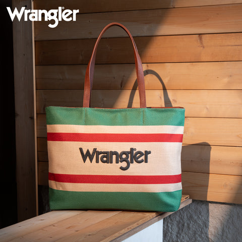 WG159-8112 Wrangler Aztec Pattern Dual Sided Print Canvas Tote Bag - Green