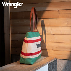 WG159-8112 Wrangler Aztec Pattern Dual Sided Print Canvas Tote Bag - Green