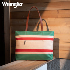 WG159-8112 Wrangler Aztec Pattern Dual Sided Print Canvas Tote Bag - Green