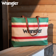 WG159-8112 Wrangler Aztec Pattern Dual Sided Print Canvas Tote Bag - Green