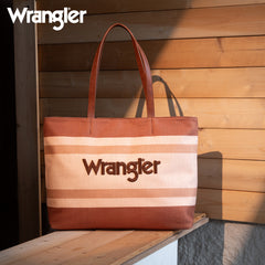 WG159-8112 Wrangler Aztec Pattern Dual Sided Print Canvas Tote Bag - Brown