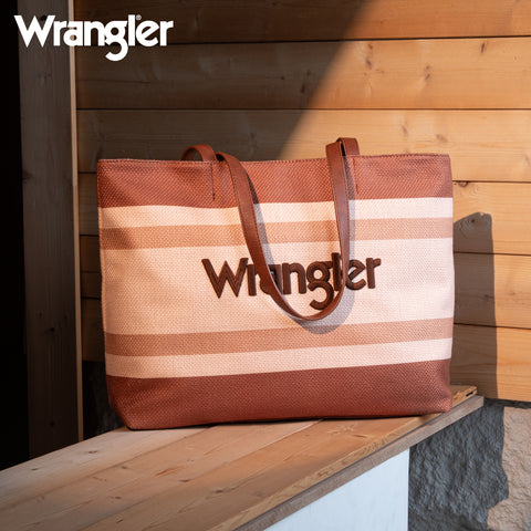 WG159-8112 Wrangler Aztec Pattern Dual Sided Print Canvas Tote Bag - Brown