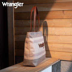 WG159-8112 Wrangler Aztec Pattern Dual Sided Print Canvas Tote Bag - Tan