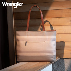 WG159-8112 Wrangler Aztec Pattern Dual Sided Print Canvas Tote Bag - Tan