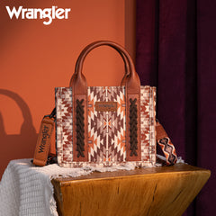 WG2213-8866S  Wrangler Southwestern Pattern Dual Sided Print Mini Tote/Crossbody -BROWN